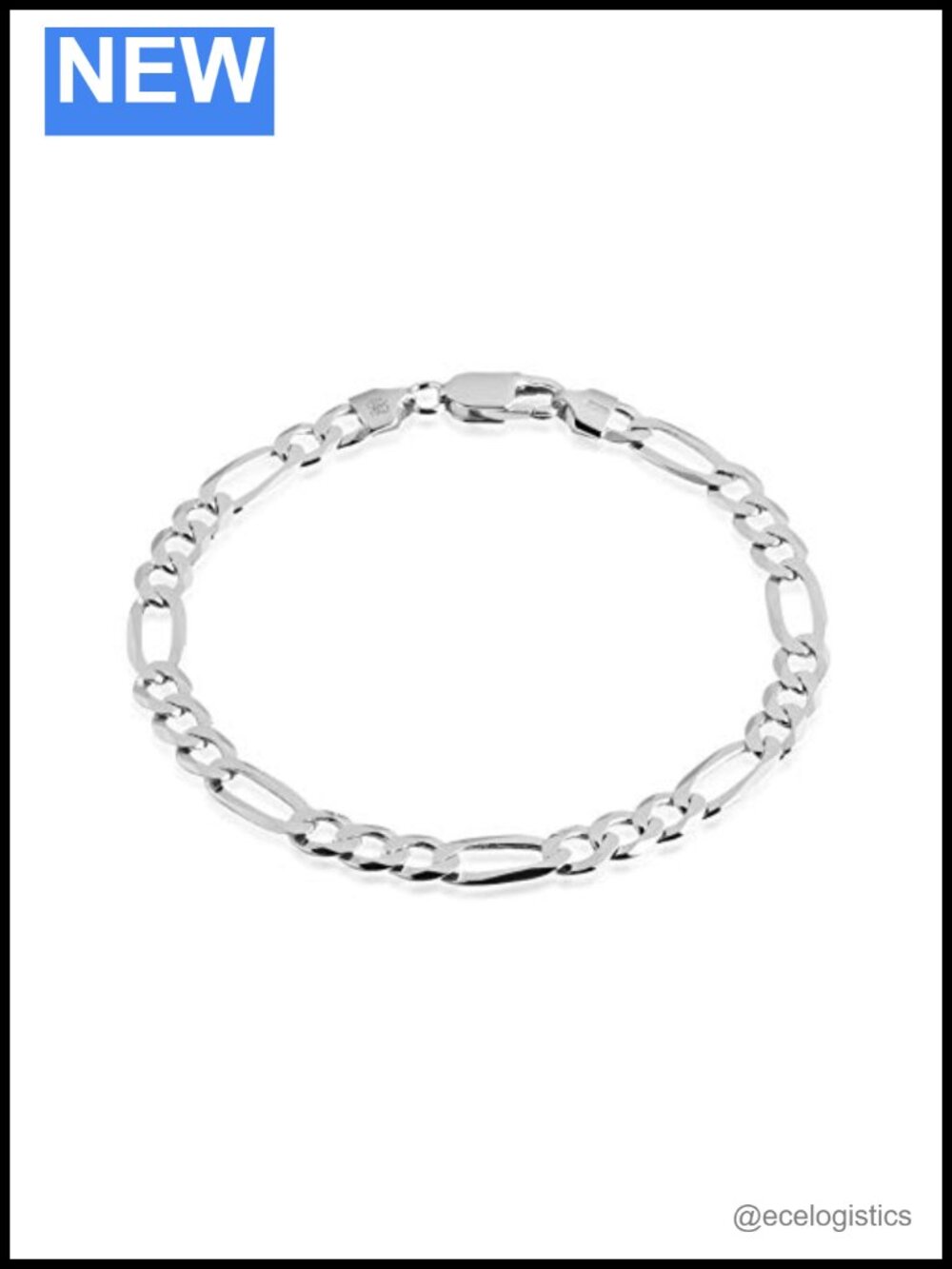 Sterling Silver Figaro Chain Bracelet for Men, 7mm, 8 inch